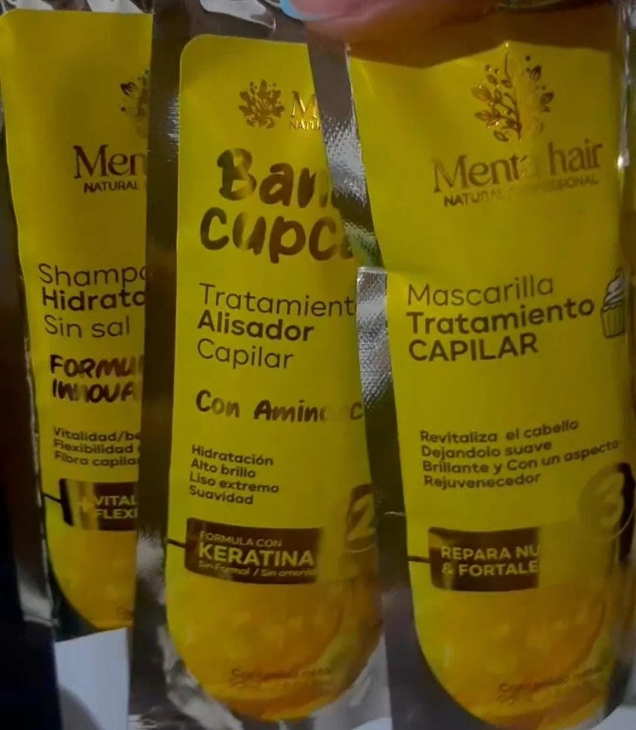 KIT ALISADO SHAMPOO+ MASCARILLA+ TRATAMIENTO MENTA HAIR  