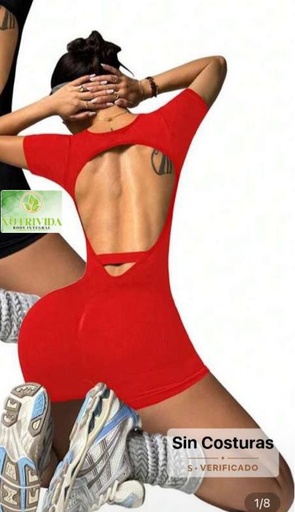 DEWBERA MONO DEPORTIVO SIN ESPALDA DE UNICOLOR Y MANGA- ENTERIZO ROJO