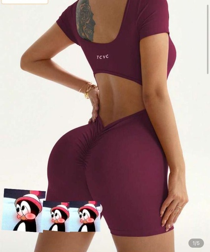 TCVC MONO CORTO SIN ESPALDA PARA MUJER CON ESPALDA ABIERTA- ENTERIZO VINO TINTO